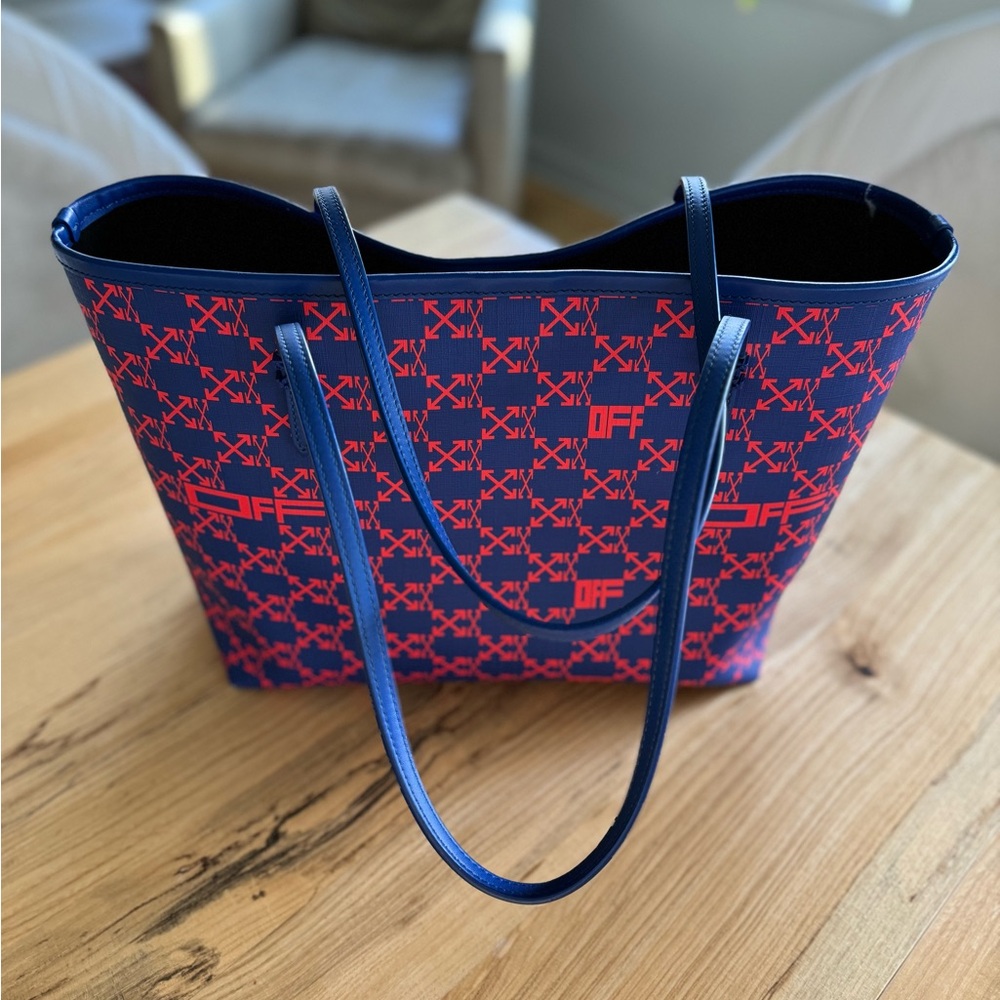 Off-White Day-Off Monogram Printed PVC and Leather Blue & Red Tote